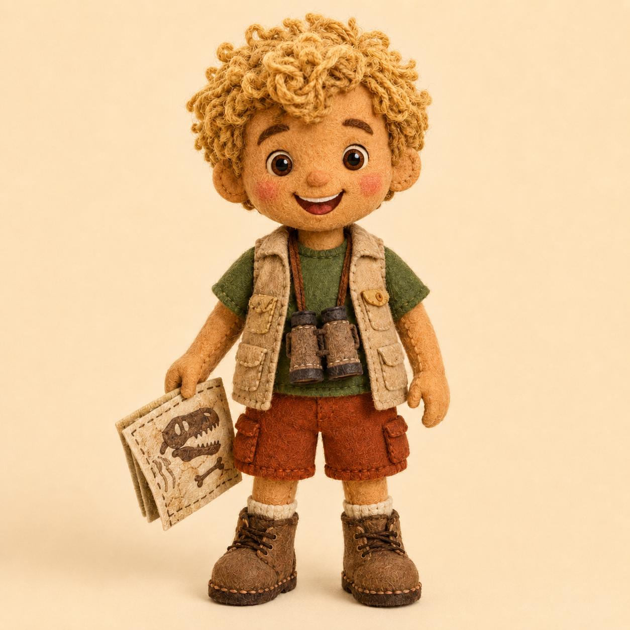 Jasey as a handmade felt character for Jasey’s Dino Adventure