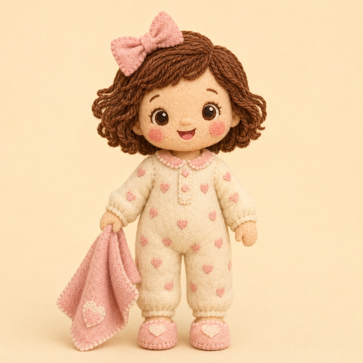 Katie as a handmade felt character for Katie’s Cozy Little Day